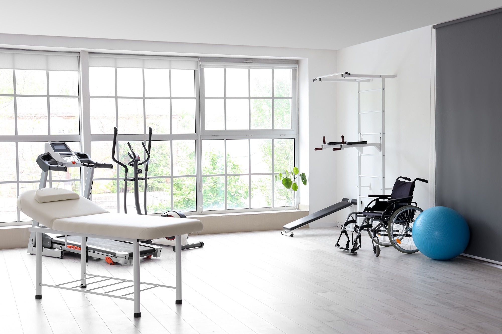 Different Physiotherapy Equipment In Room Stock Photo, Picture and